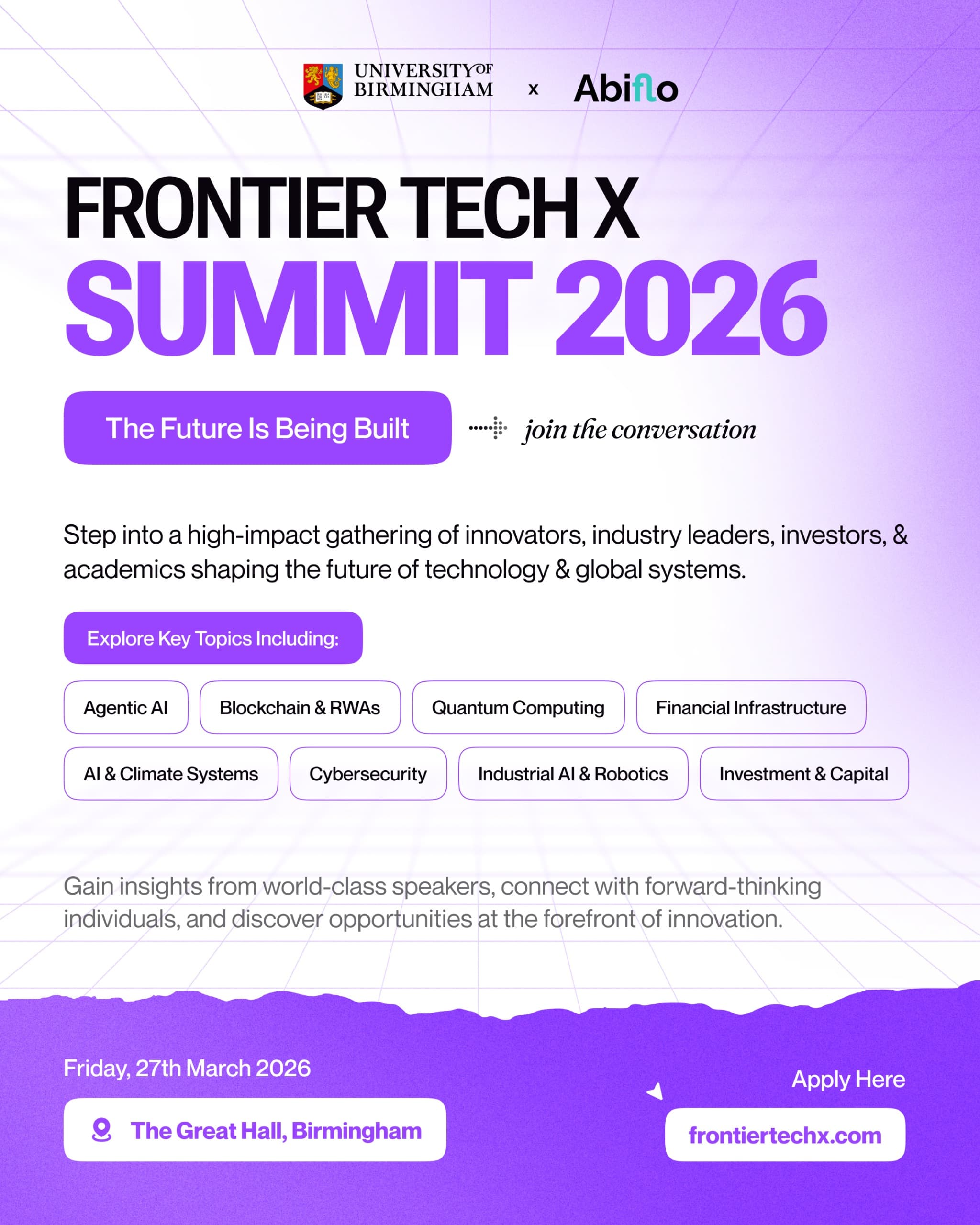 FrontiertechX Birmingham 2026 – Where AI, Web3, Robotics Meet.