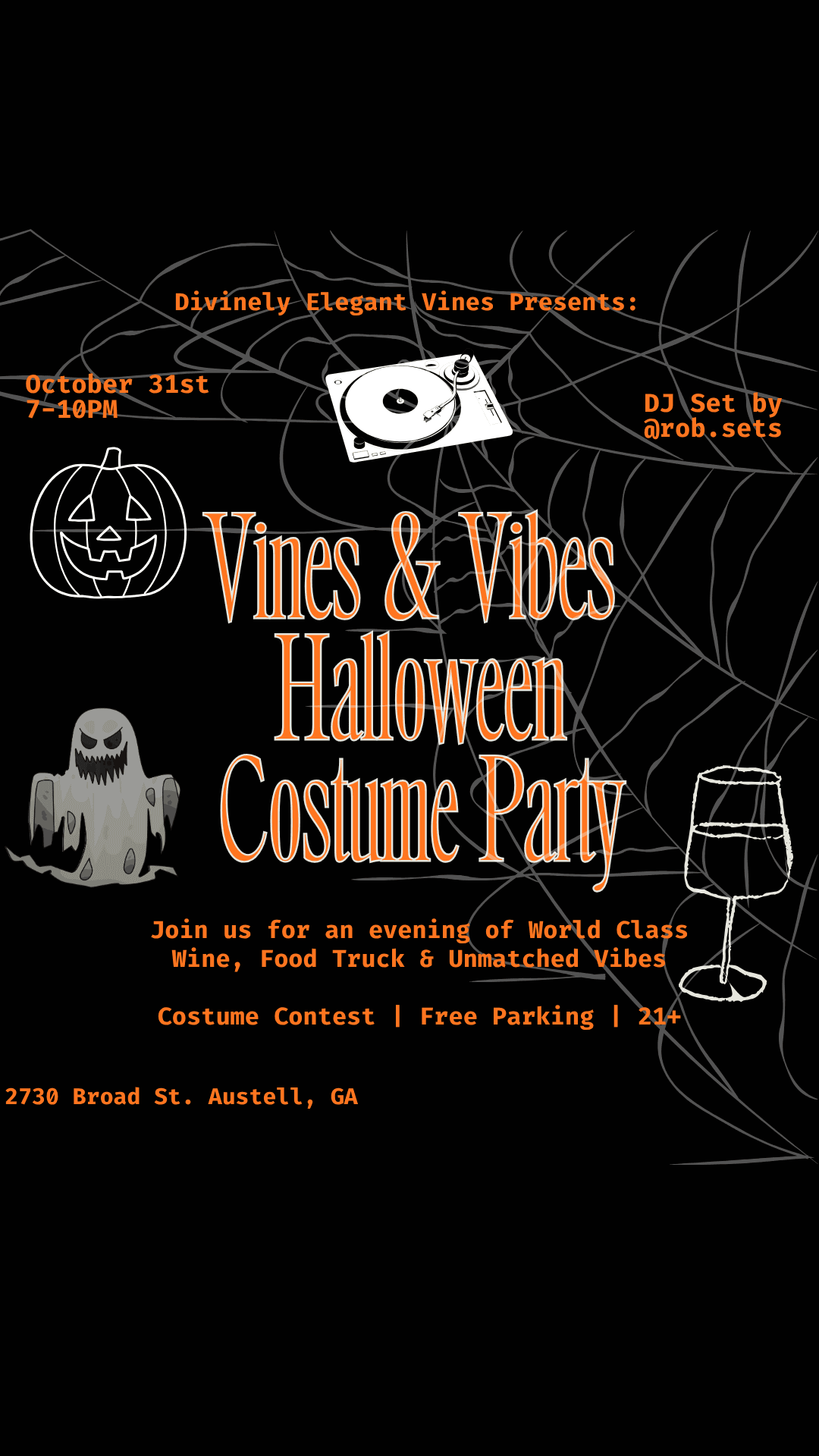 Vines & Vibes Halloween Costume Party | Live YouTube DJ Set, World Class Wine, & Food Truck